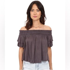 Free People Santorini Top Ruffled Off-Shoulder Cropped Shirt Size Small